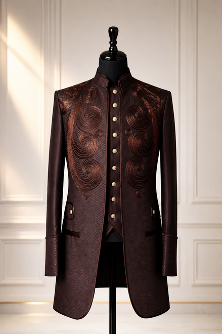 Regal Brown Embroidered Tunic Set