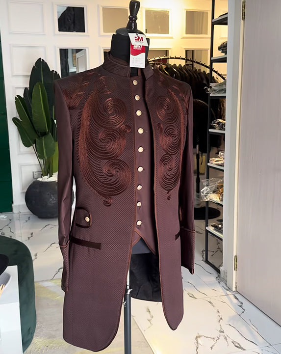 Regal Brown Embroidered Tunic Set