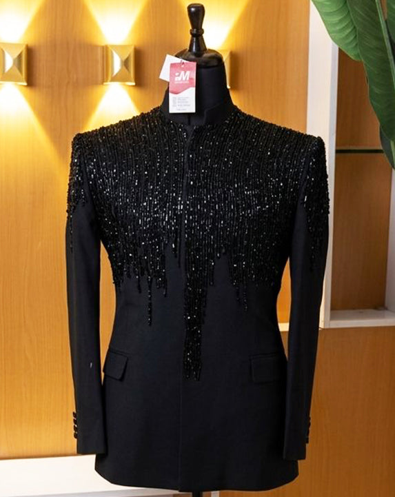 Midnight Regal Embellished Tuxedo Jacket