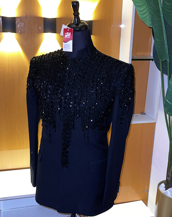 Midnight Regal Embroidered Suit Jacket